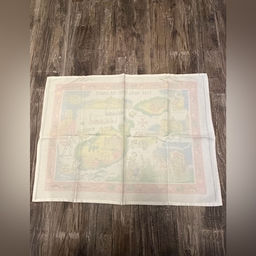 Vintage Cloth Linen Tea Towel Maltese Islands Map Souvenir - Picture 4 of 4